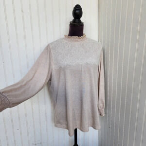 Inner Circle Womens Sweater Knit Top Cream Beige Mock Neck Ribbed Stretch Sz XL